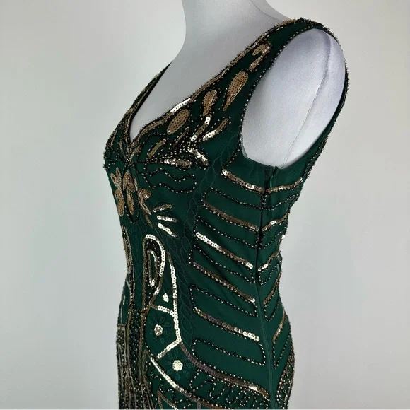 BABEYOND Green Gold Art Deco Sequin Flapper Dress Size XS - Picture 9 of 14
